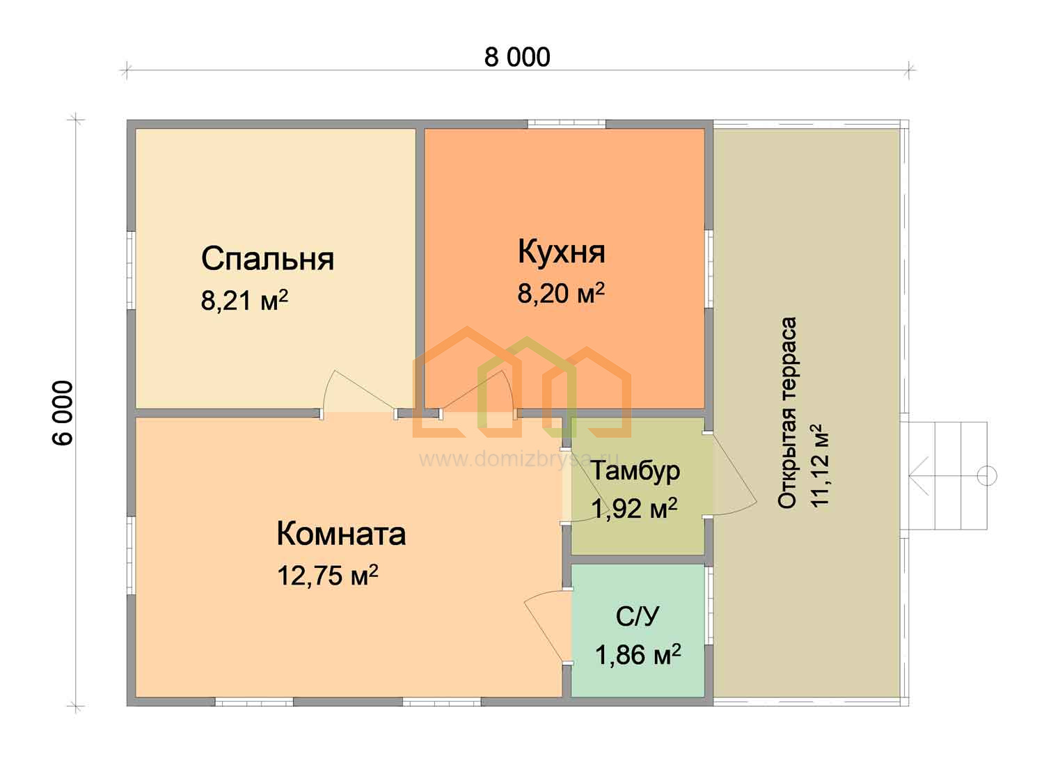 Брусовой садовый домик с террасой Бук (БТ) 6x8 Площадь: 48 м² с террасой  купить под ключ в Белгороде